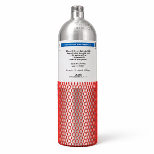 RaDu Multi-Gas Calibration SPAN Cylinder 110L 25ppm H2S / 50ppm CO / 2.5% CH4 / 12% O2